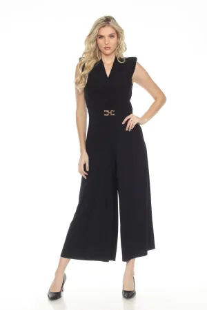 Joseph Ribkoff Black Wrap Neck Cropped Wide Leg Jumpsuit 243284
