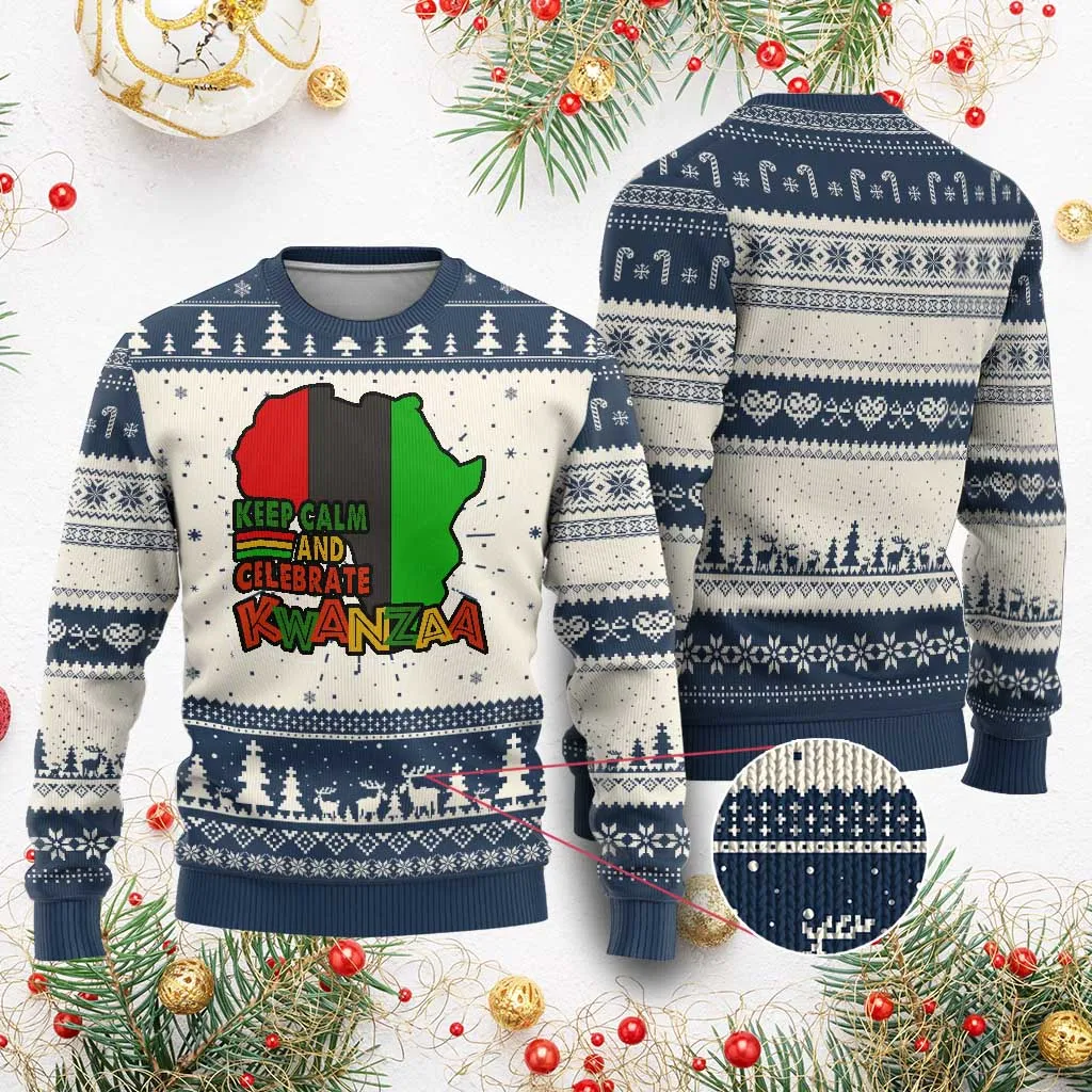 Keep Calm And Celebrate Kwanzaa Ugly Christmas Sweater African American Xmas Black Holiday TS11