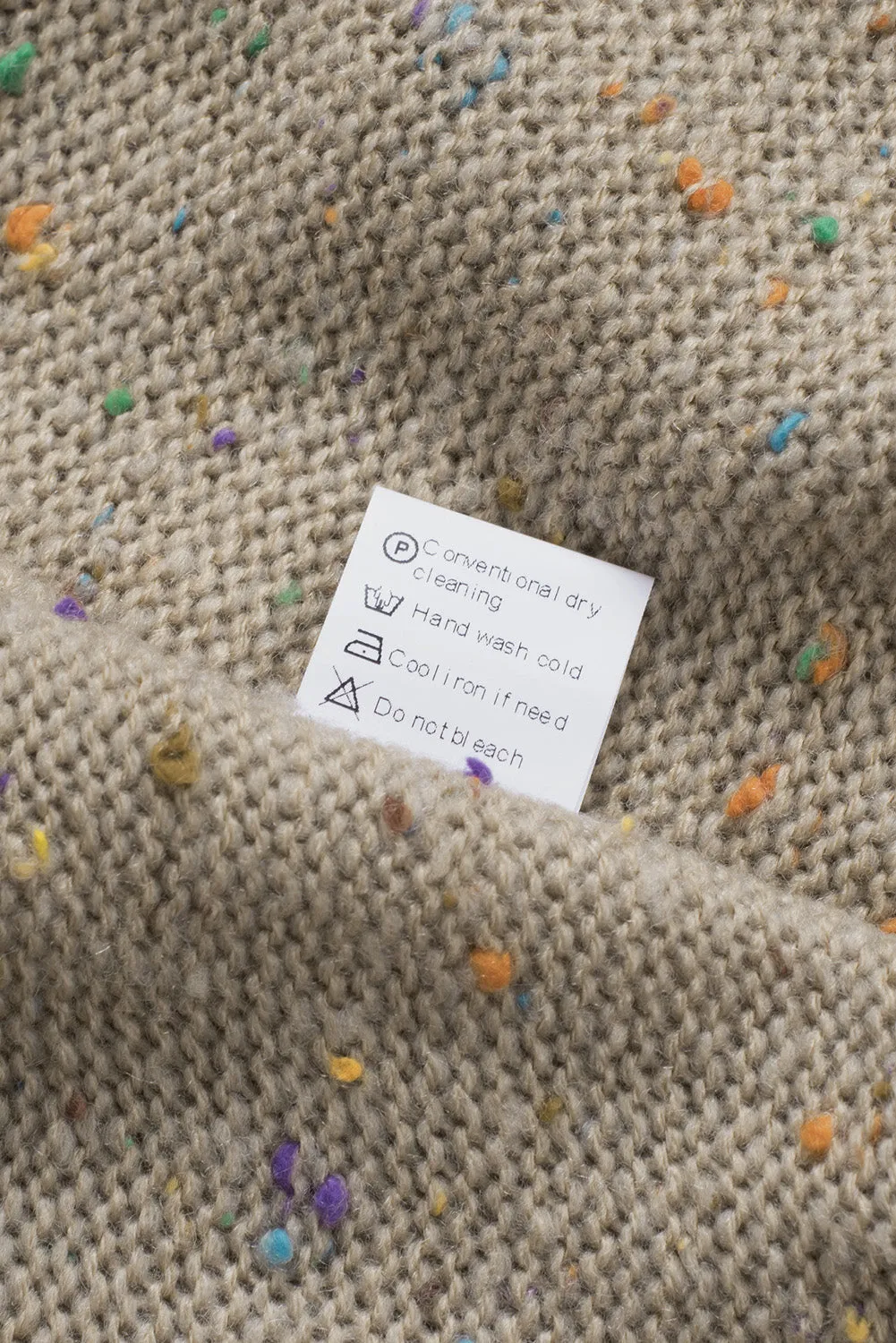 Khaki Buttoned V Neck Colorful Pilling Sweater
