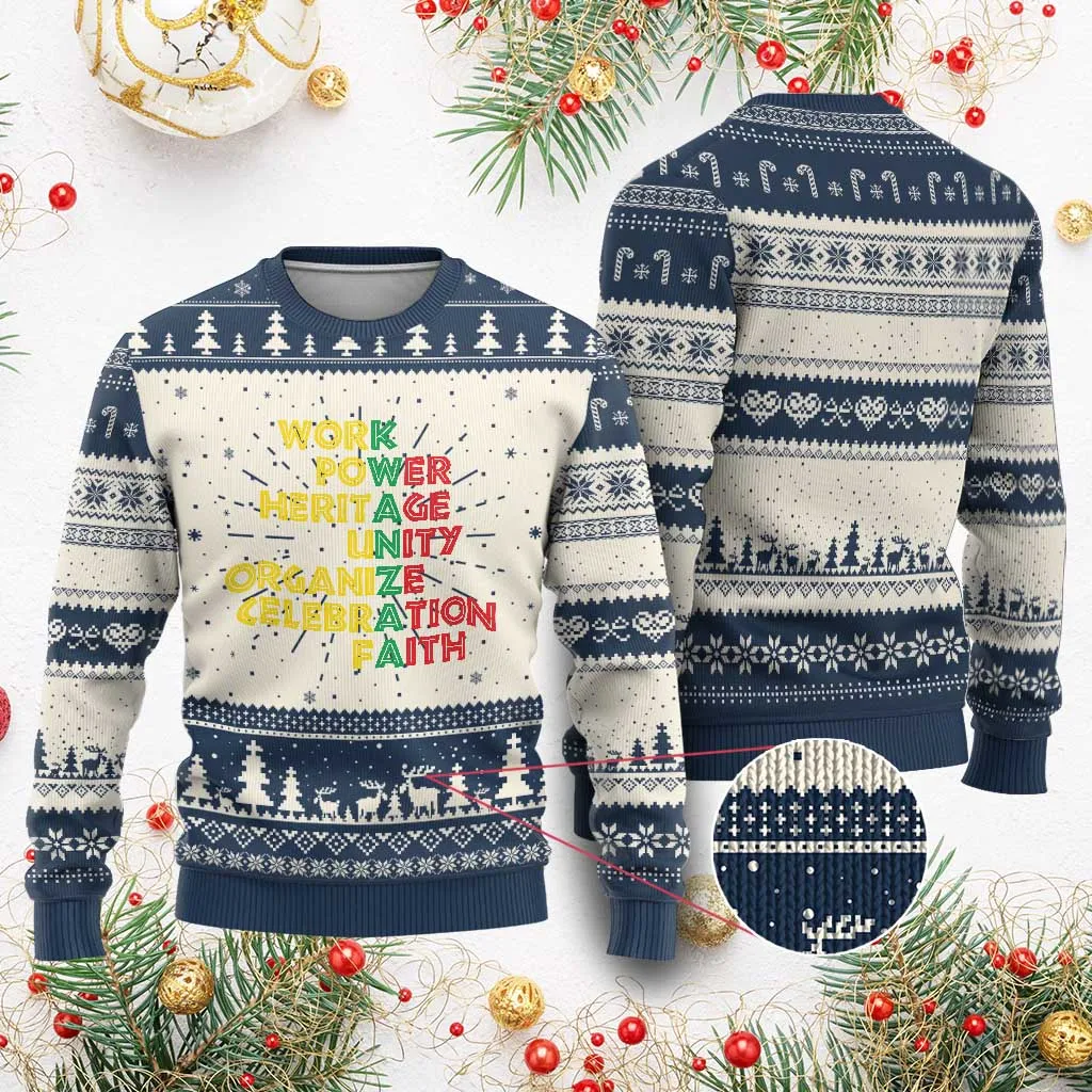 Kwanzaa Ugly Christmas Sweater Work Power Heritage Unity Organize Celebration Faith Xmas African American TS11