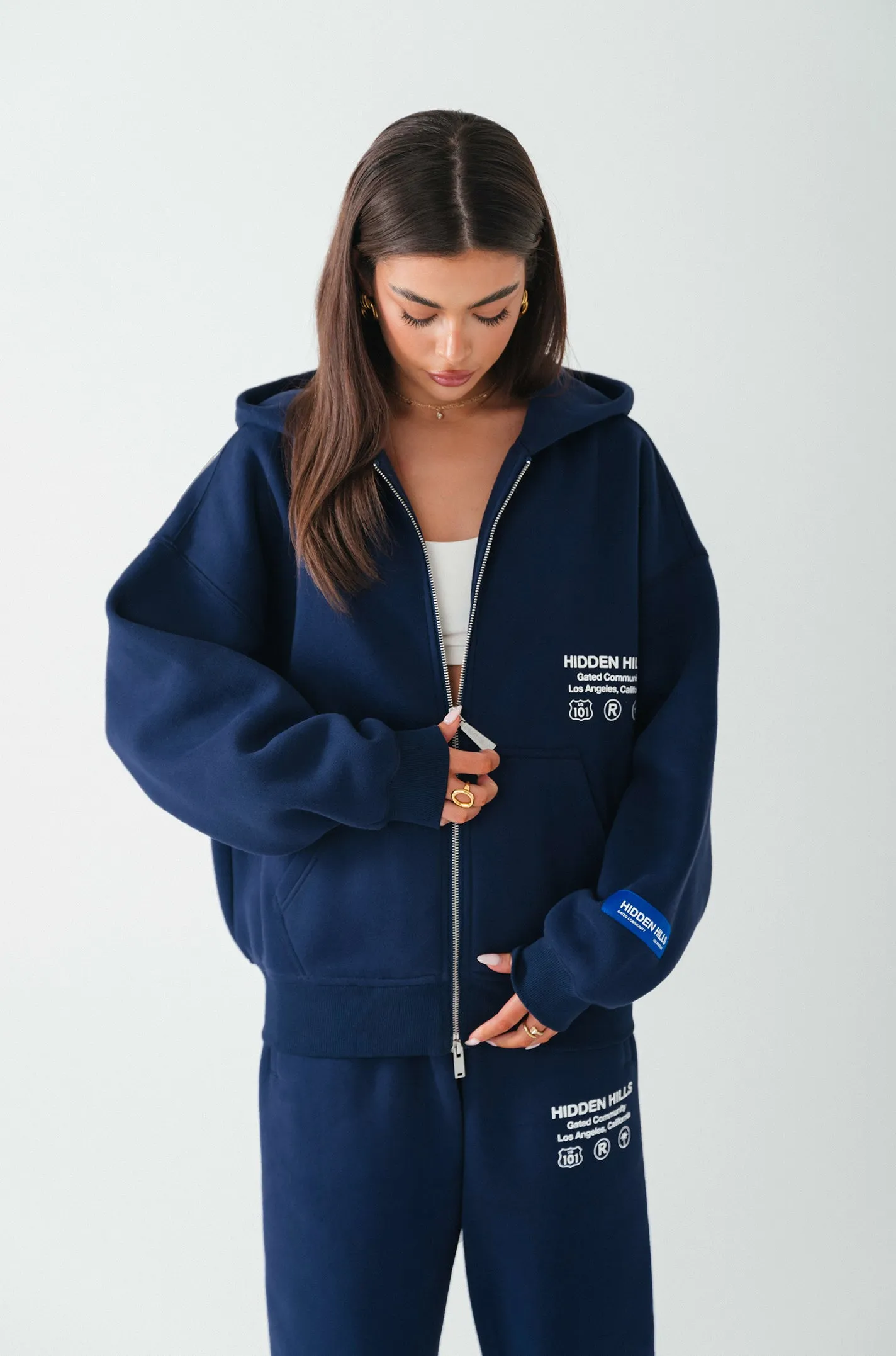 LABEL ZIP HOODIE NAVY