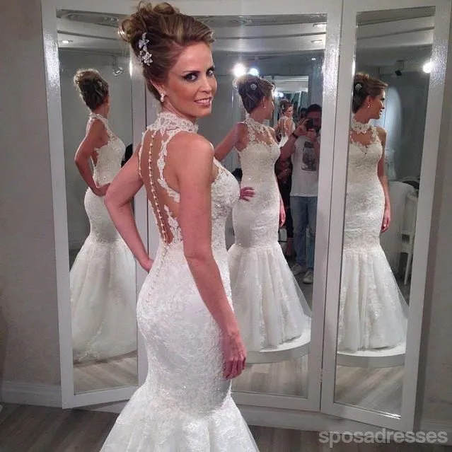 Lace Halter Mermaid Wedding Dresses,  Sexy Backless Custom Wedding Gowns, Affordable Bridal Dresses, 17105