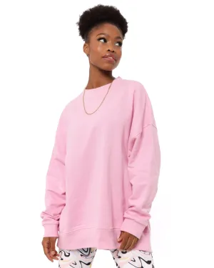 Ladies Plain Oversized Crew Fleece Top - Pink