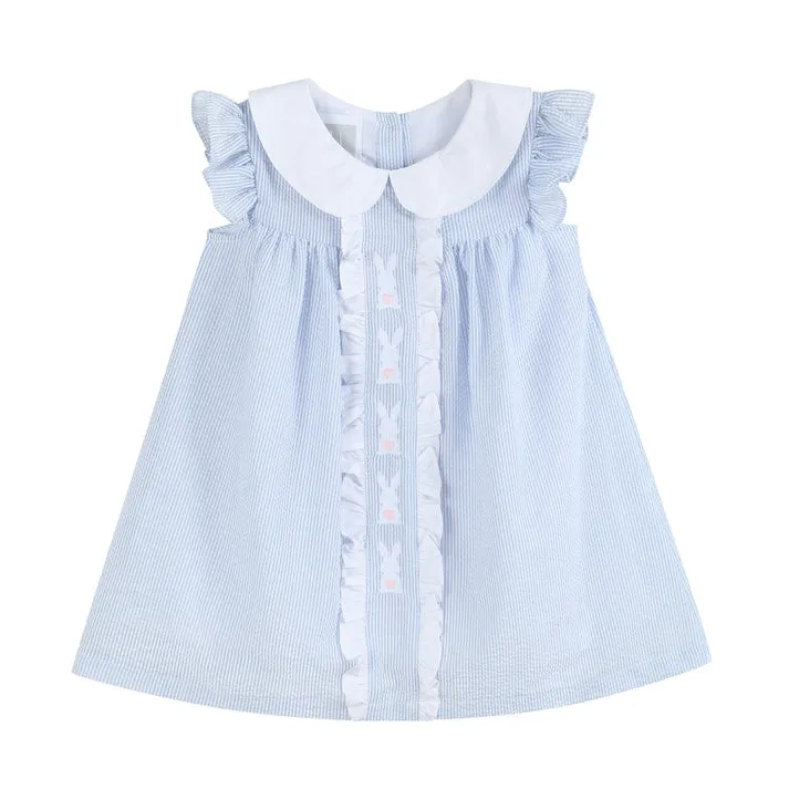 Light Blue Easter Bunny Ruffle Yoke Dress