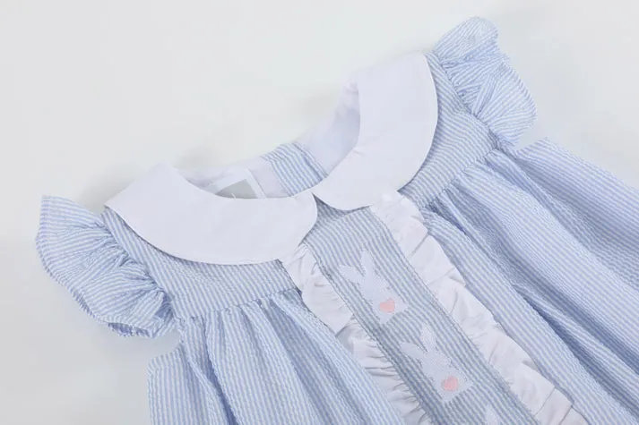 Light Blue Easter Bunny Ruffle Yoke Dress
