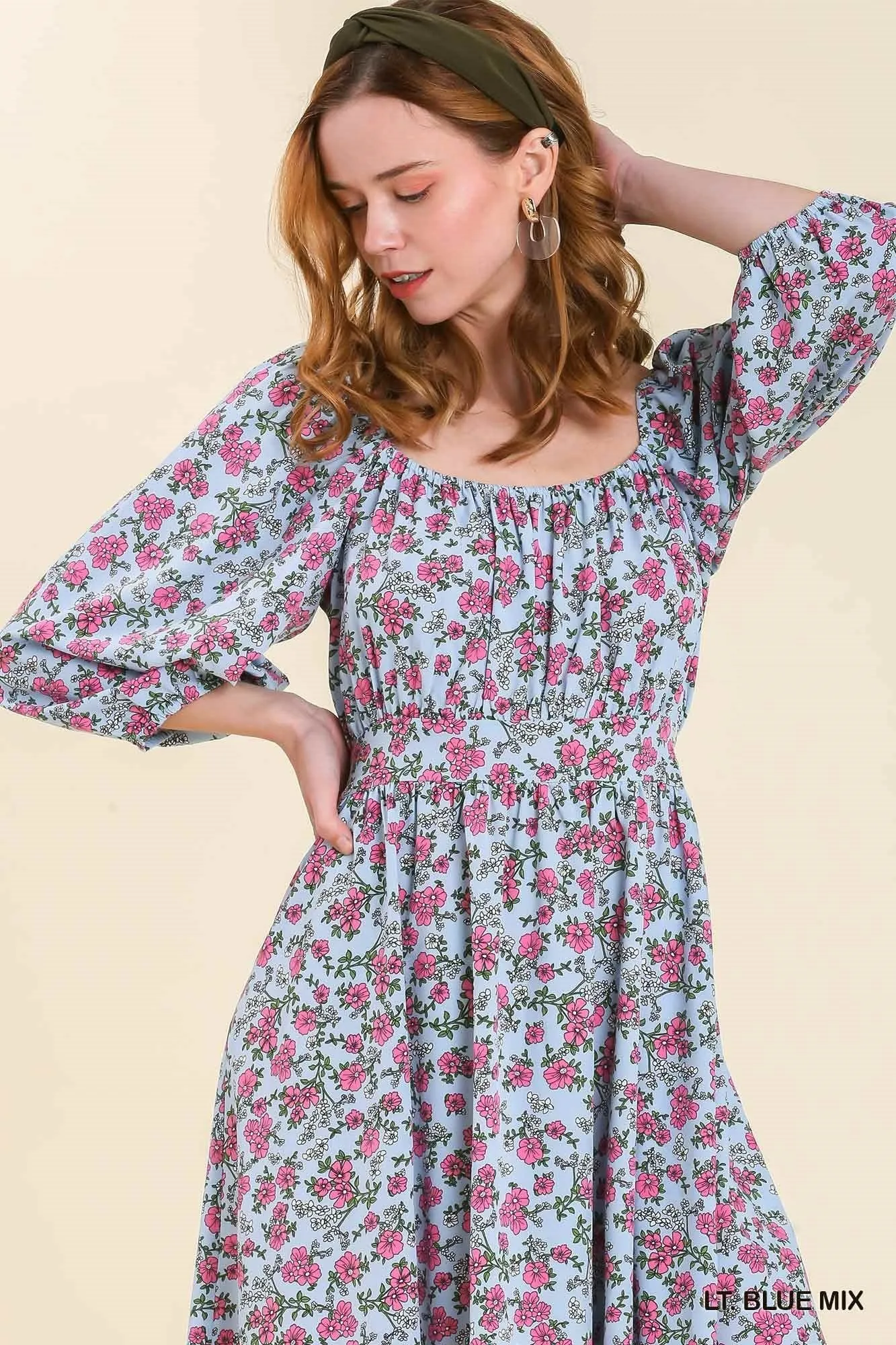 Light Blue Floral Midi Dress