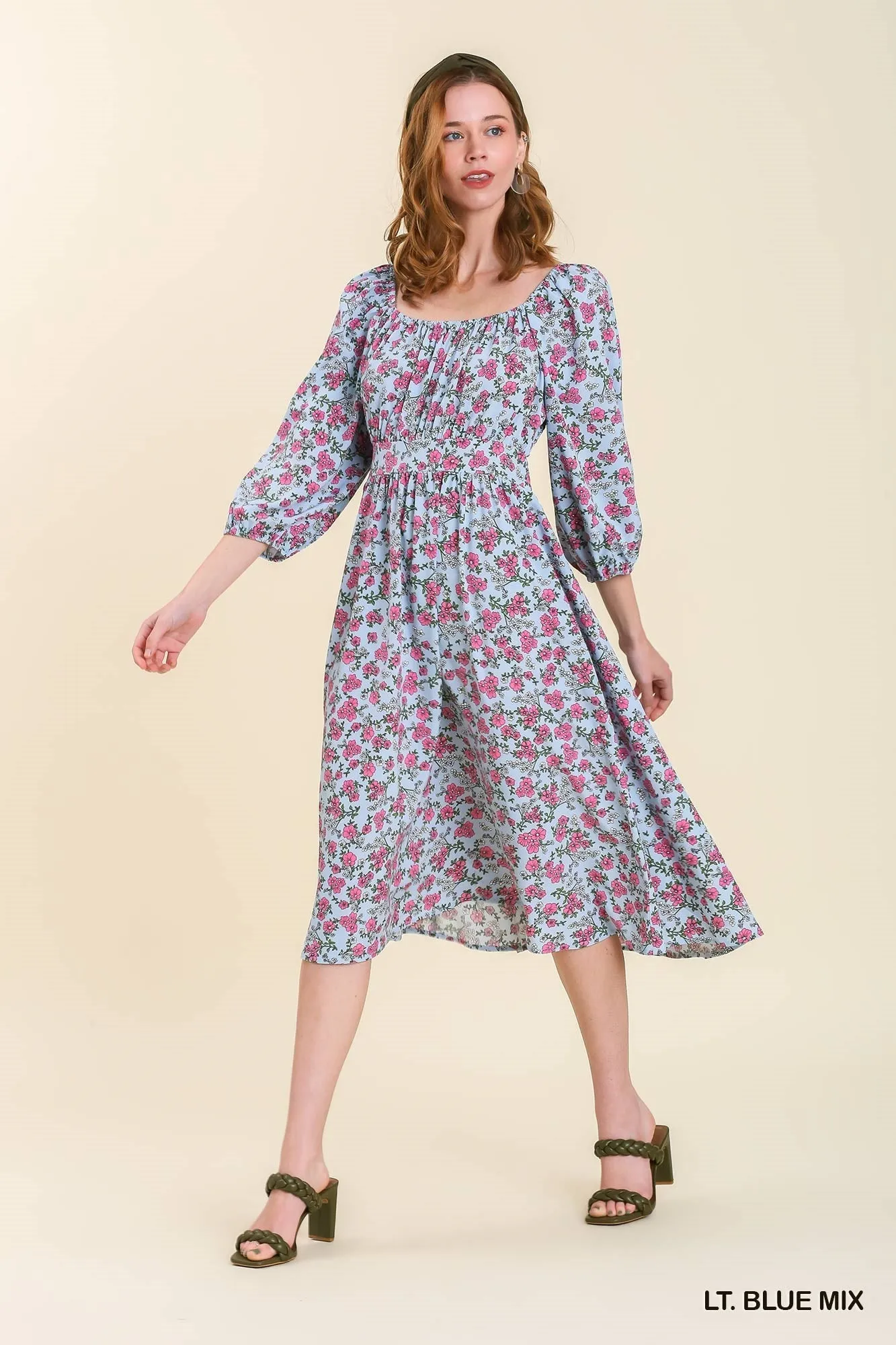 Light Blue Floral Midi Dress