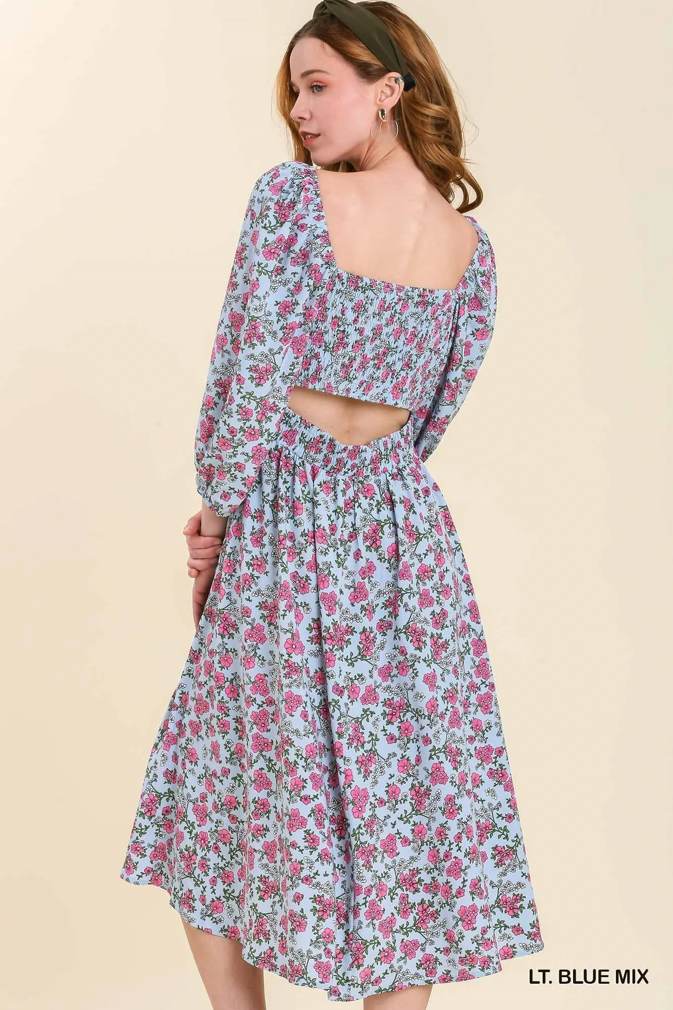 Light Blue Floral Midi Dress