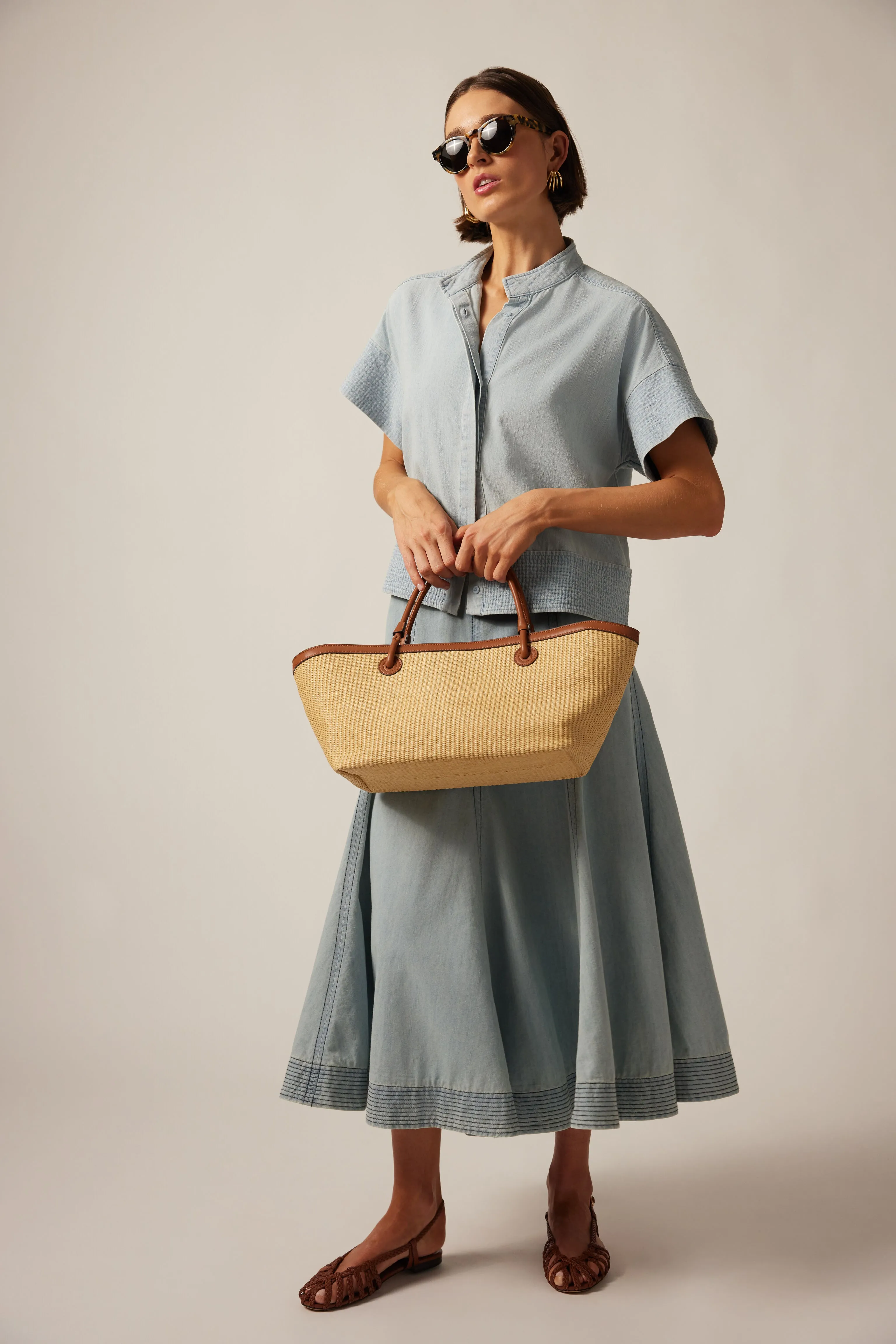Light Wash Denim Trapunto Stitch Sofia Shirt