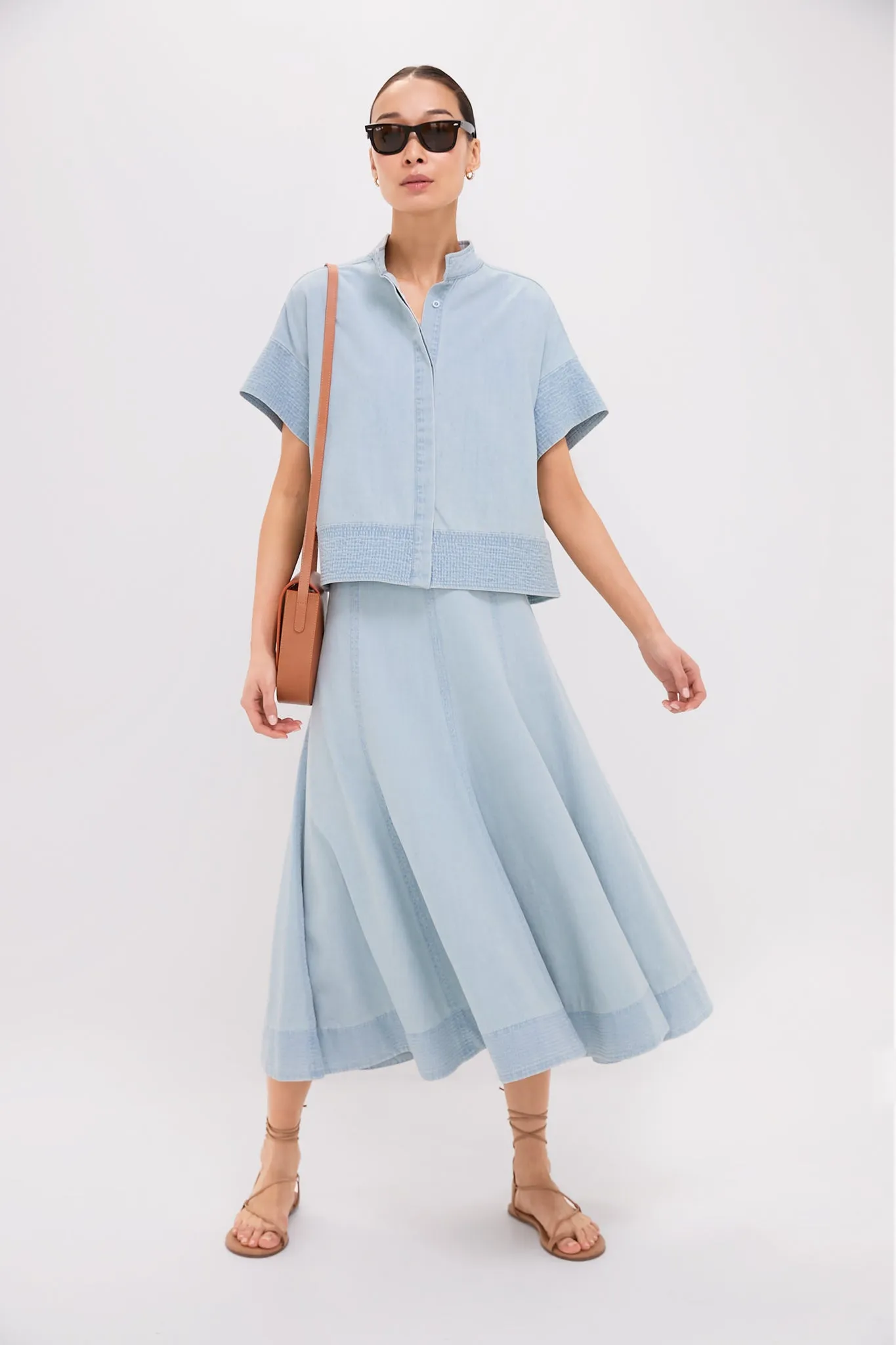 Light Wash Denim Trapunto Stitch Sofia Shirt
