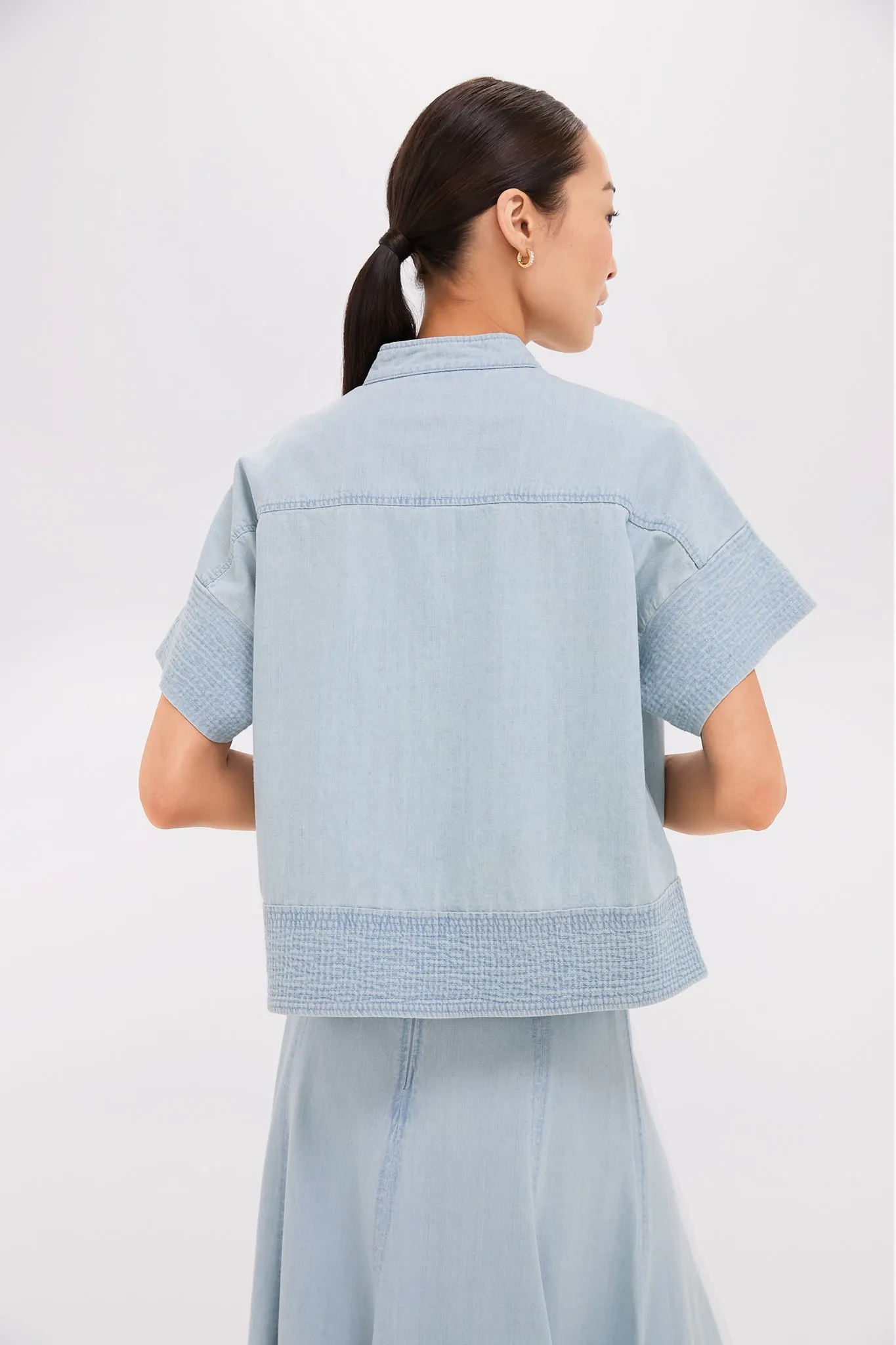 Light Wash Denim Trapunto Stitch Sofia Shirt