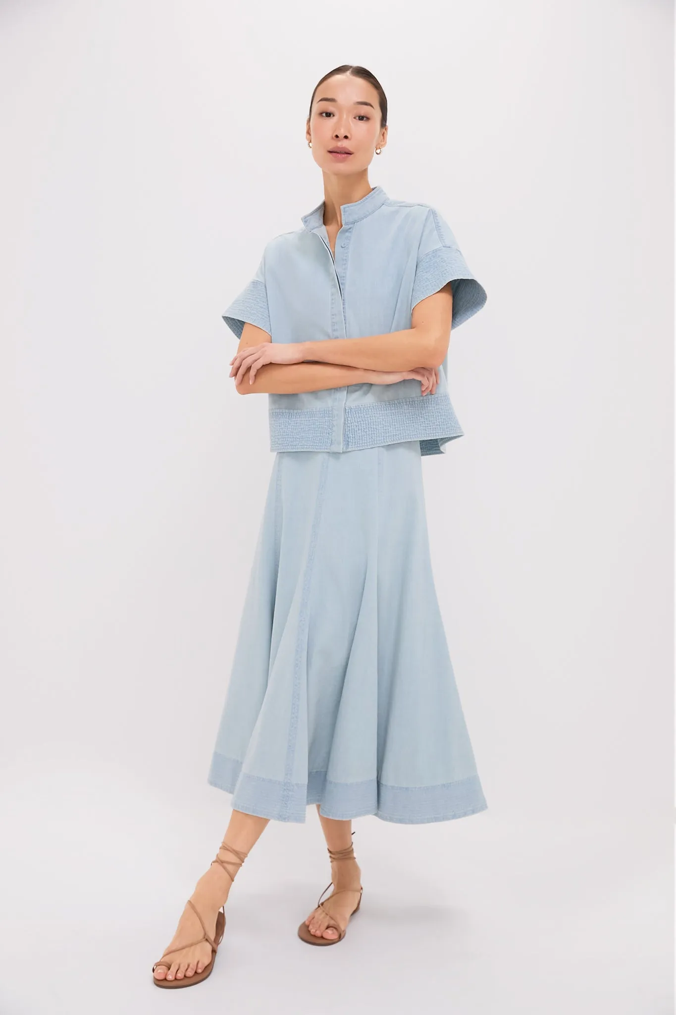 Light Wash Denim Trapunto Stitch Sofia Shirt