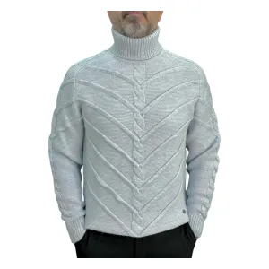 Lightest Blue  Men's Chunky Turtleneck Sweater -100% Real  Wool