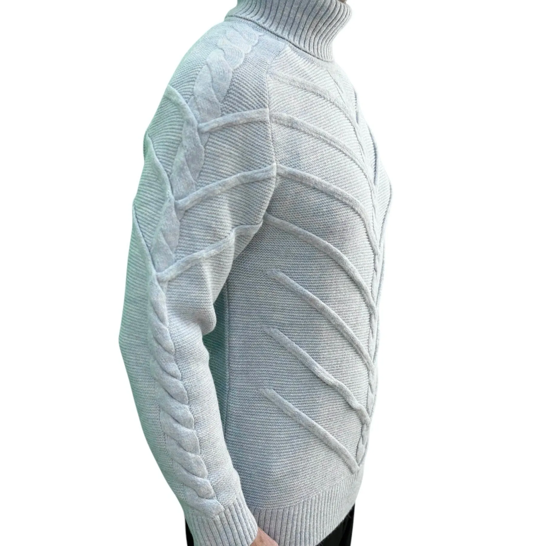 Lightest Blue  Men's Chunky Turtleneck Sweater -100% Real  Wool