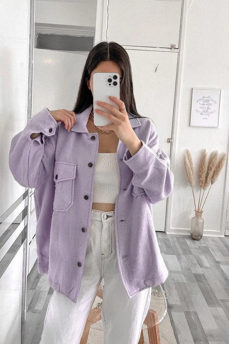 Lilac Pocket Oversized Brushed Shacket - Caley