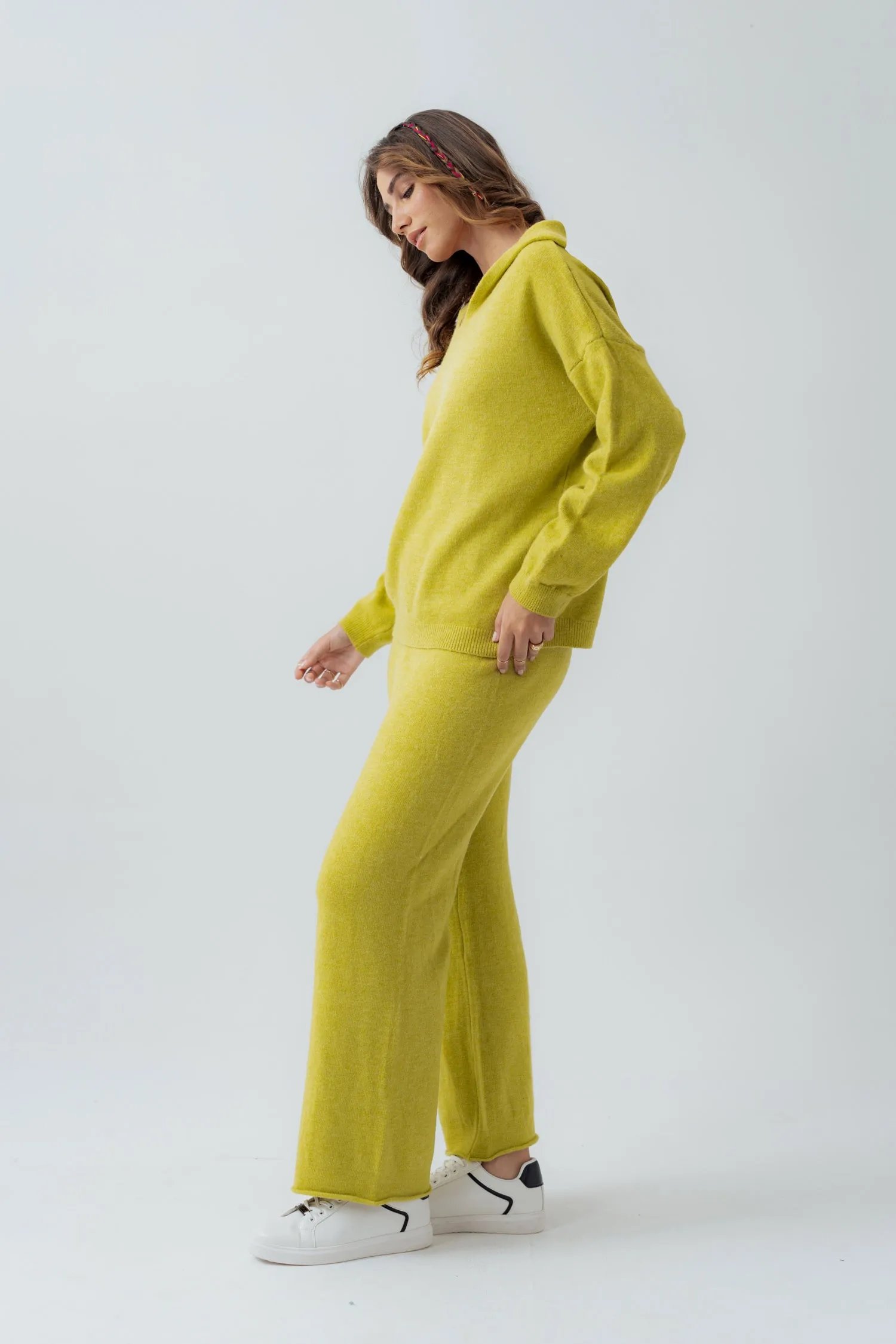 Lime Collared Knitted Sweater