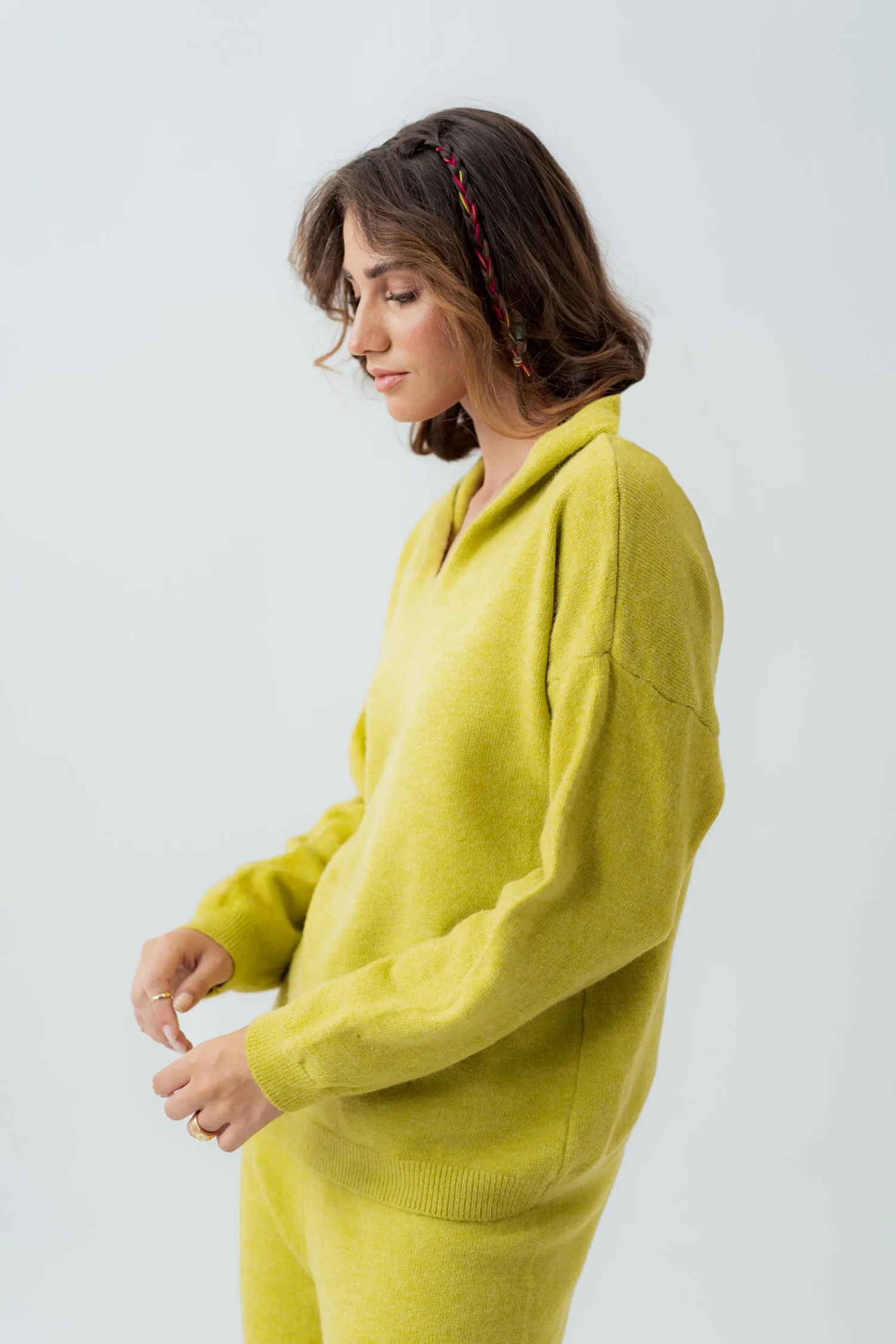 Lime Collared Knitted Sweater