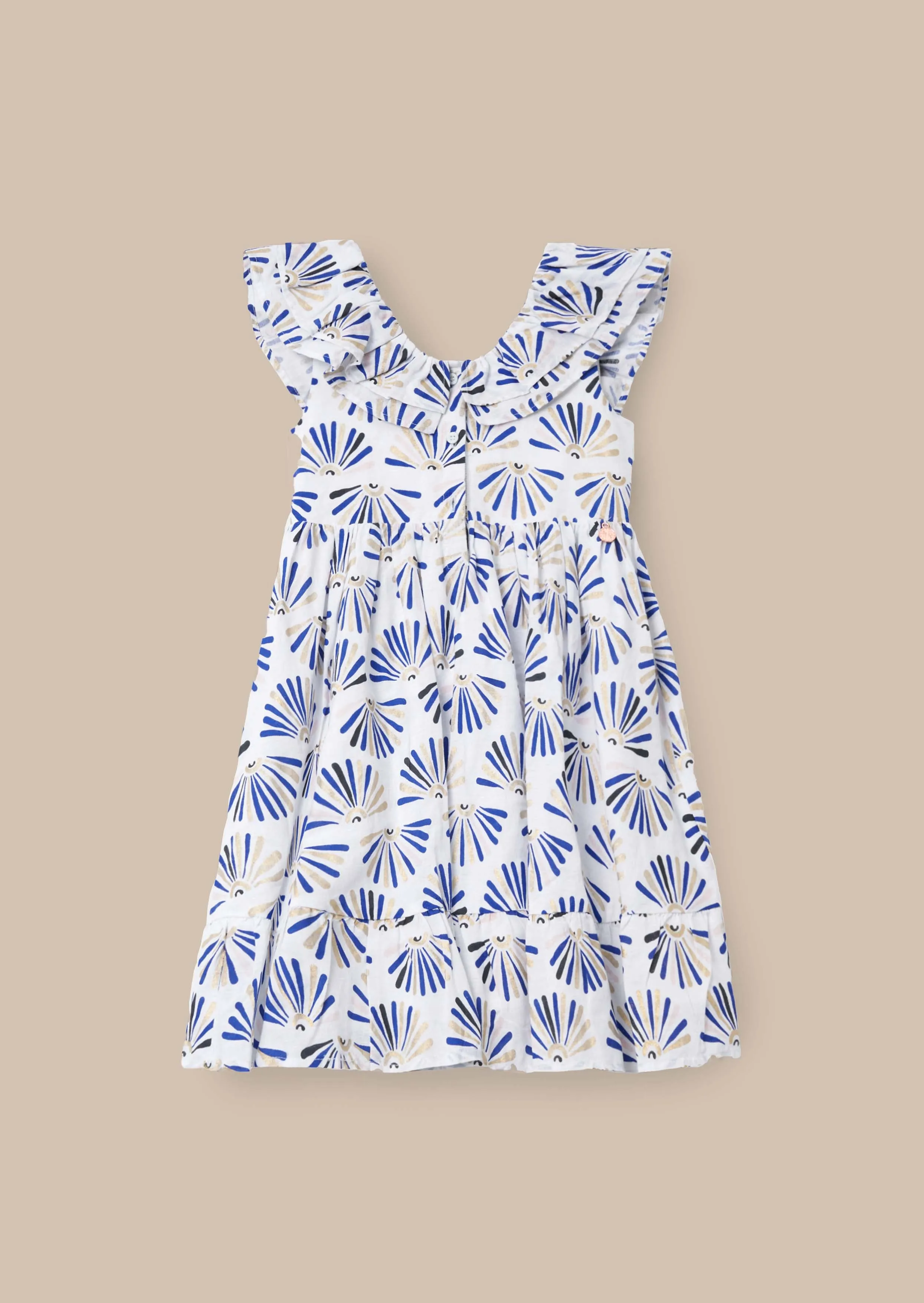 Lina Blue Frill Neck Print Dress