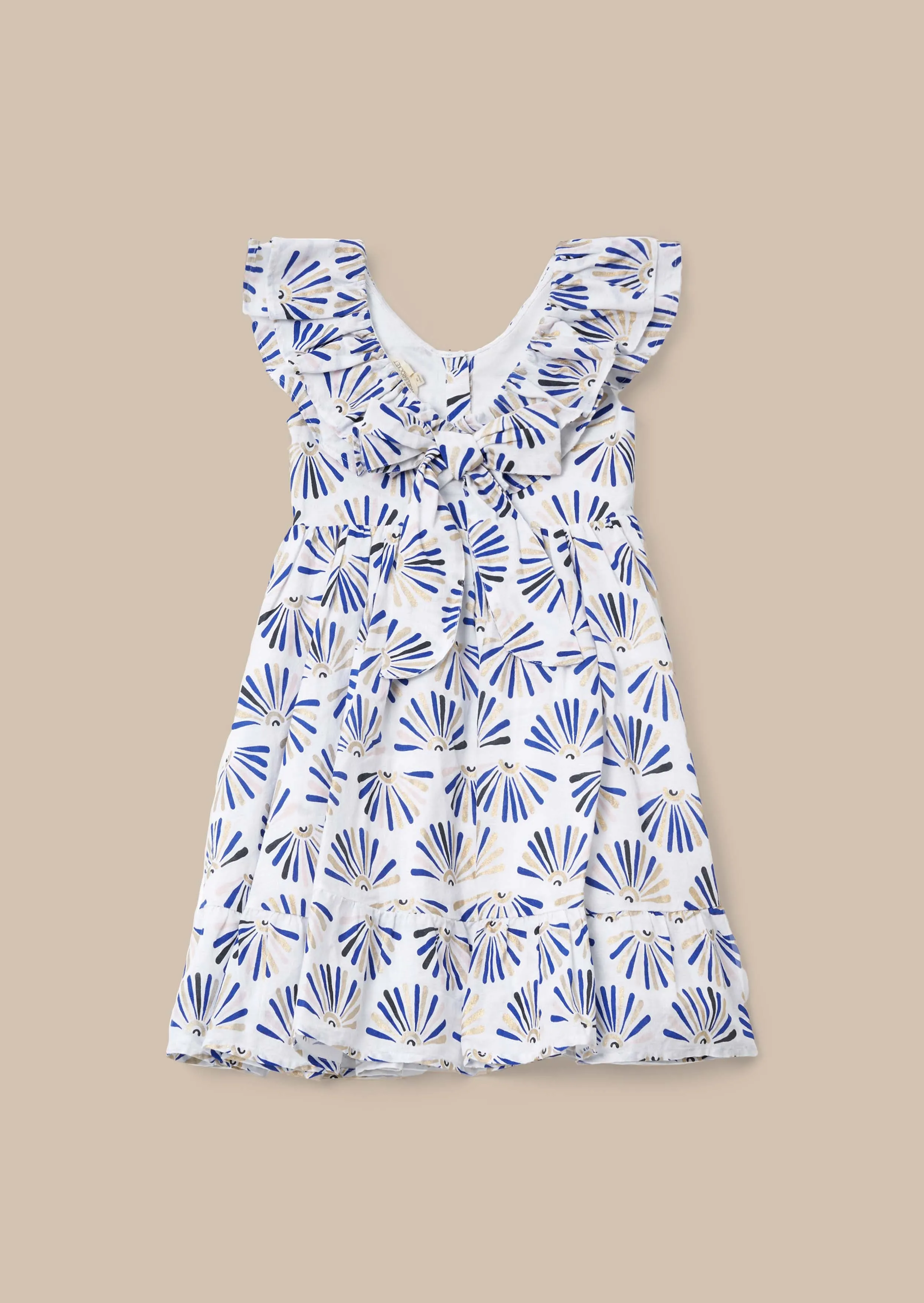 Lina Blue Frill Neck Print Dress