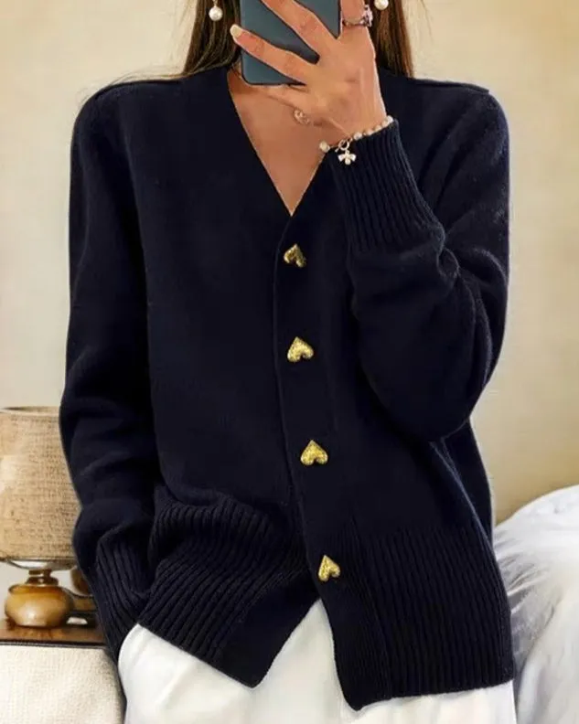 Liorah™ - Elegant Heart Button Cardigan