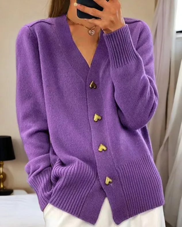Liorah™ - Elegant Heart Button Cardigan