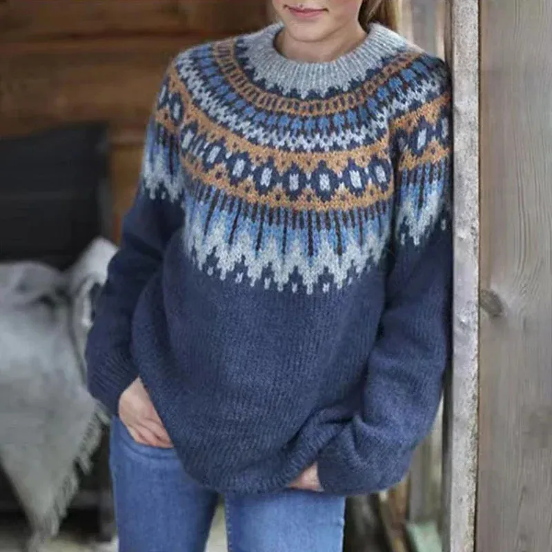 Lofnarr | Traditional Norwegian Wool Jumper Nordic Knit Pullover with Snowflake Pattern for Winter Warmth & Scandinavian Style