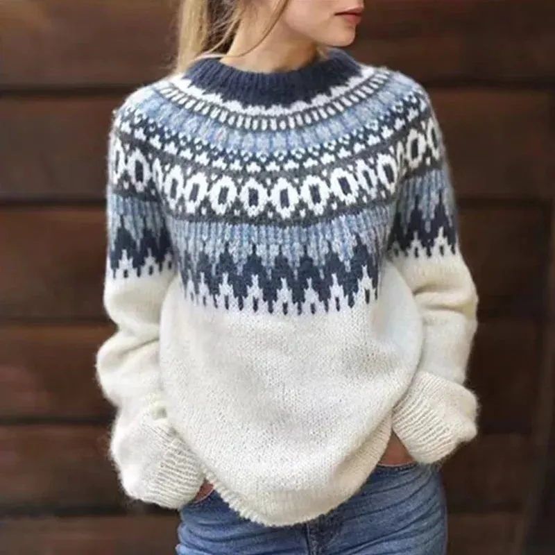 Lofnarr | Traditional Norwegian Wool Jumper Nordic Knit Pullover with Snowflake Pattern for Winter Warmth & Scandinavian Style