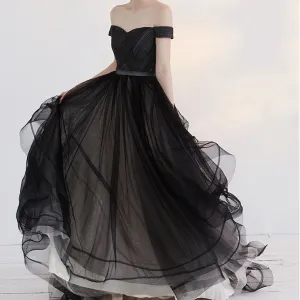 Long Prom Dresses, Tulle Prom Dresses, Off-Shoulder Party Dresses, Black Evening Dresses, Sweet Heart Prom Dress, Backless Prom Dress, Charming Prom Dress, LB0589