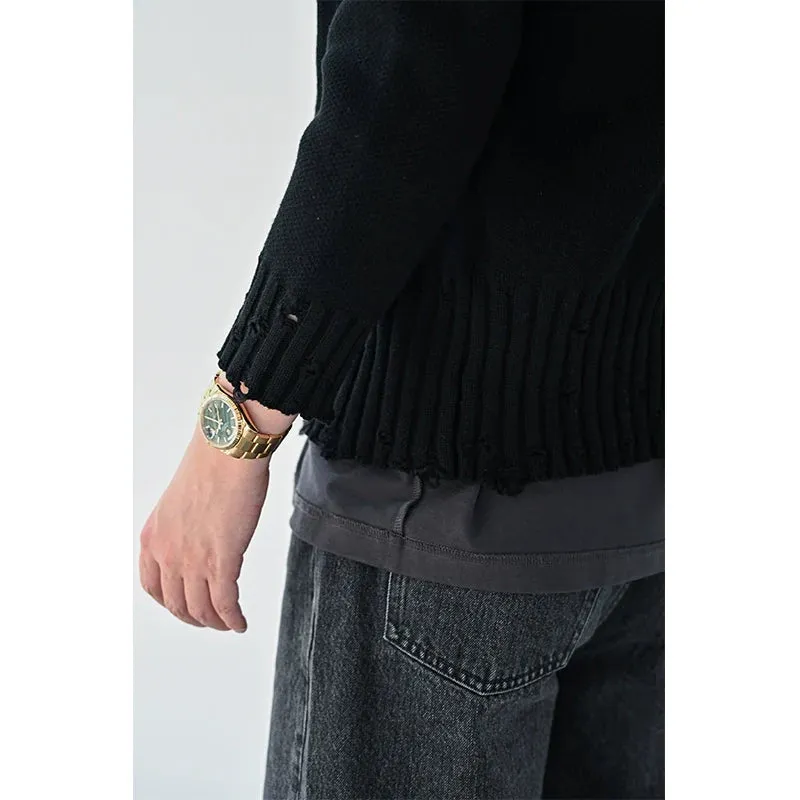 Long-Staple Distressed Knit Sweater