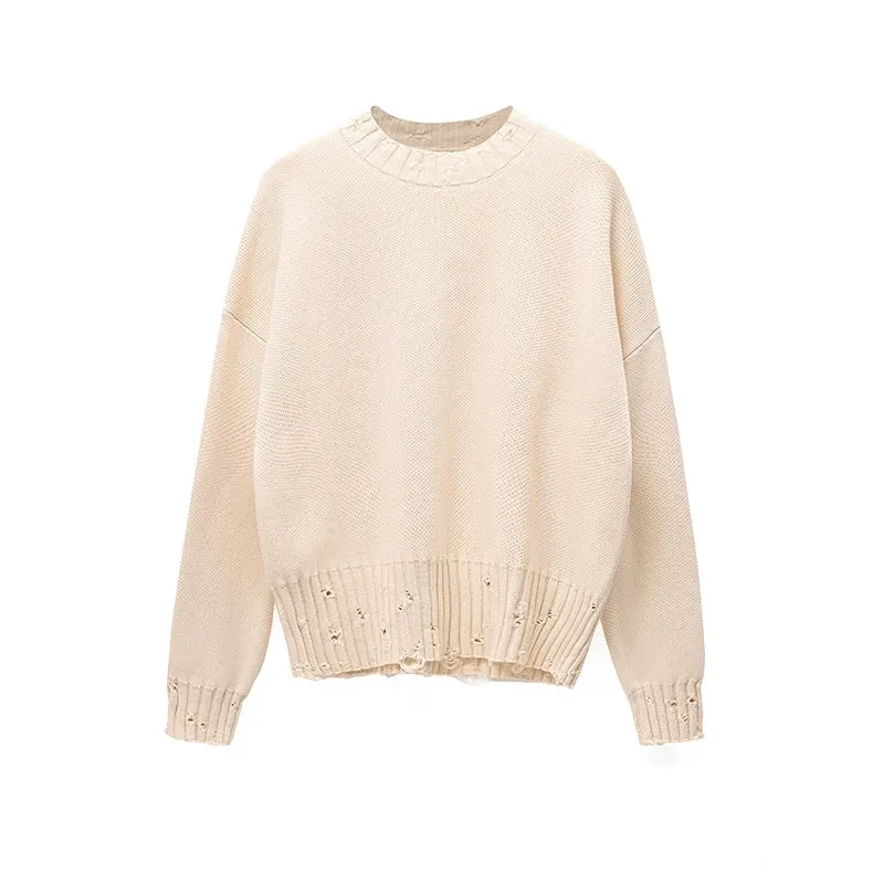 Long-Staple Distressed Knit Sweater