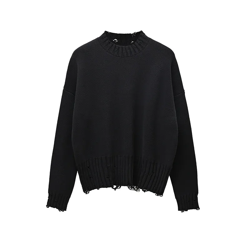 Long-Staple Distressed Knit Sweater
