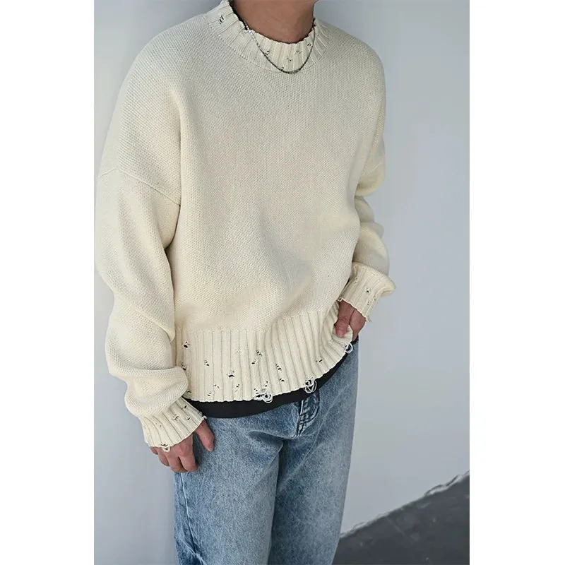 Long-Staple Distressed Knit Sweater