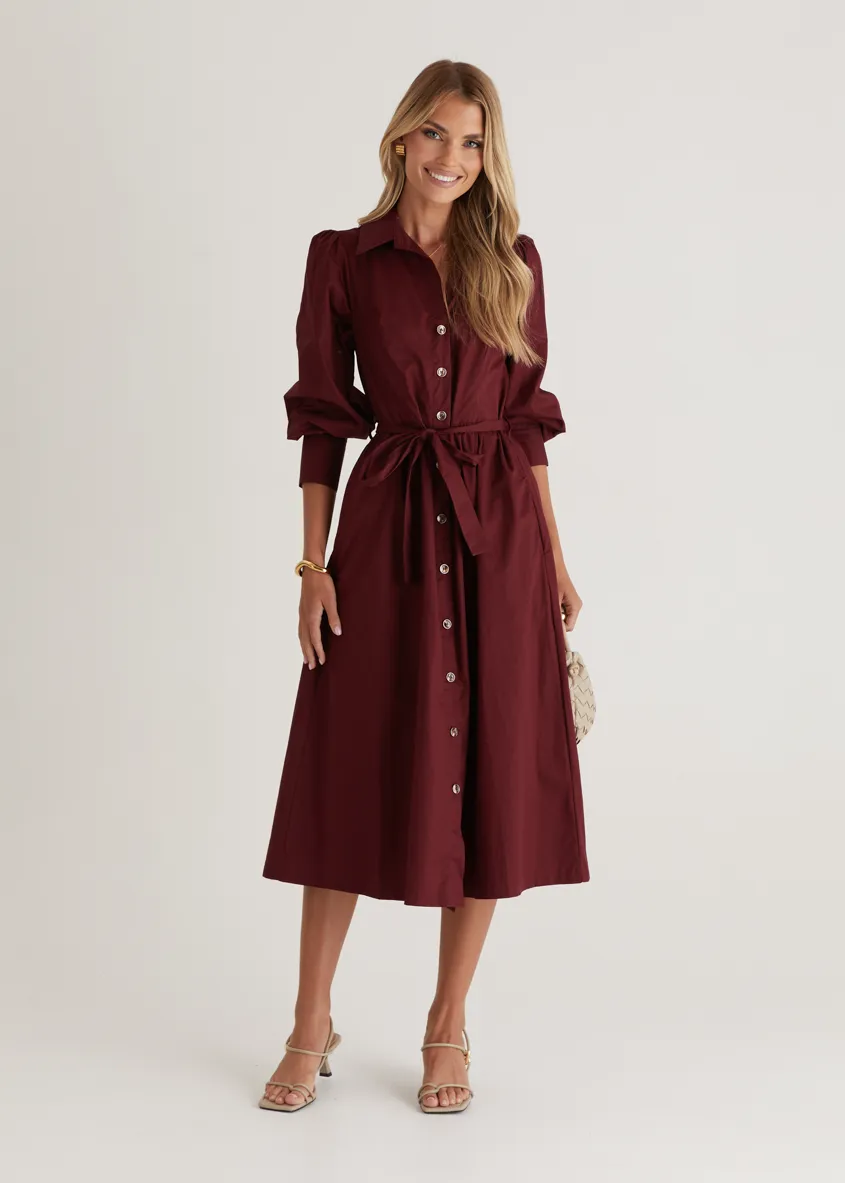 Louisa Midi Dress - Burgundy