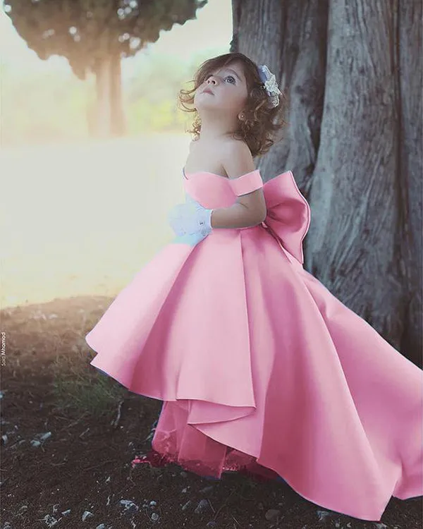 Lovely Light Blue Flower Girls Dresses 2018 Ball Gown with Big Bow Cap Sleeves Long Train