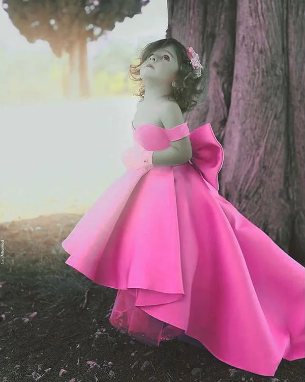 Lovely Light Blue Flower Girls Dresses 2018 Ball Gown with Big Bow Cap Sleeves Long Train