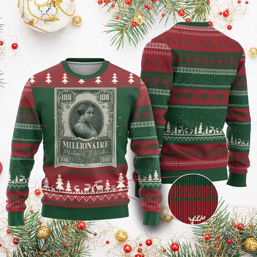 Madam C.J. Walker Ugly Christmas Sweater Millionaire Black Women Pride TS09