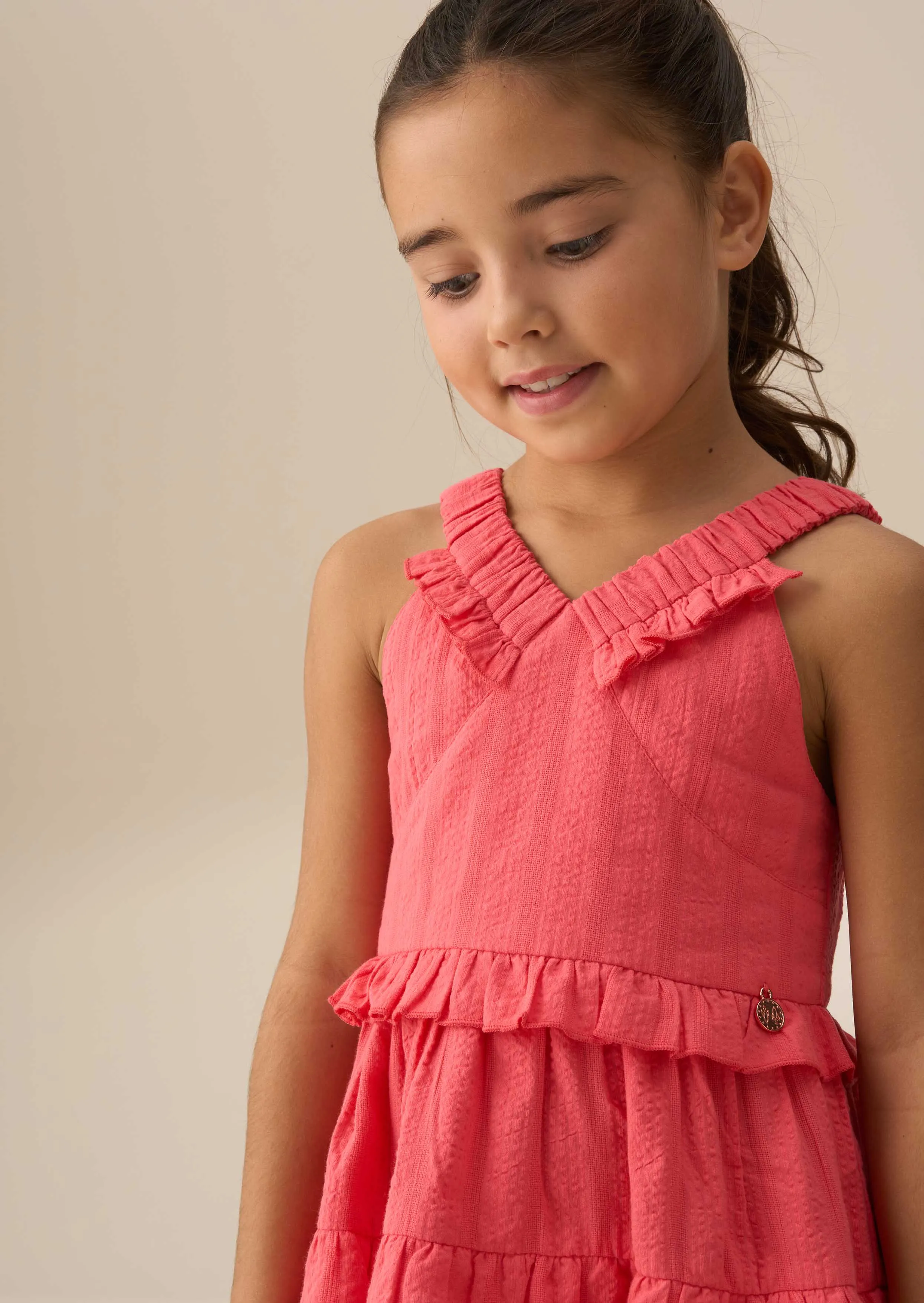 Marie Coral Tiered Frill Dress