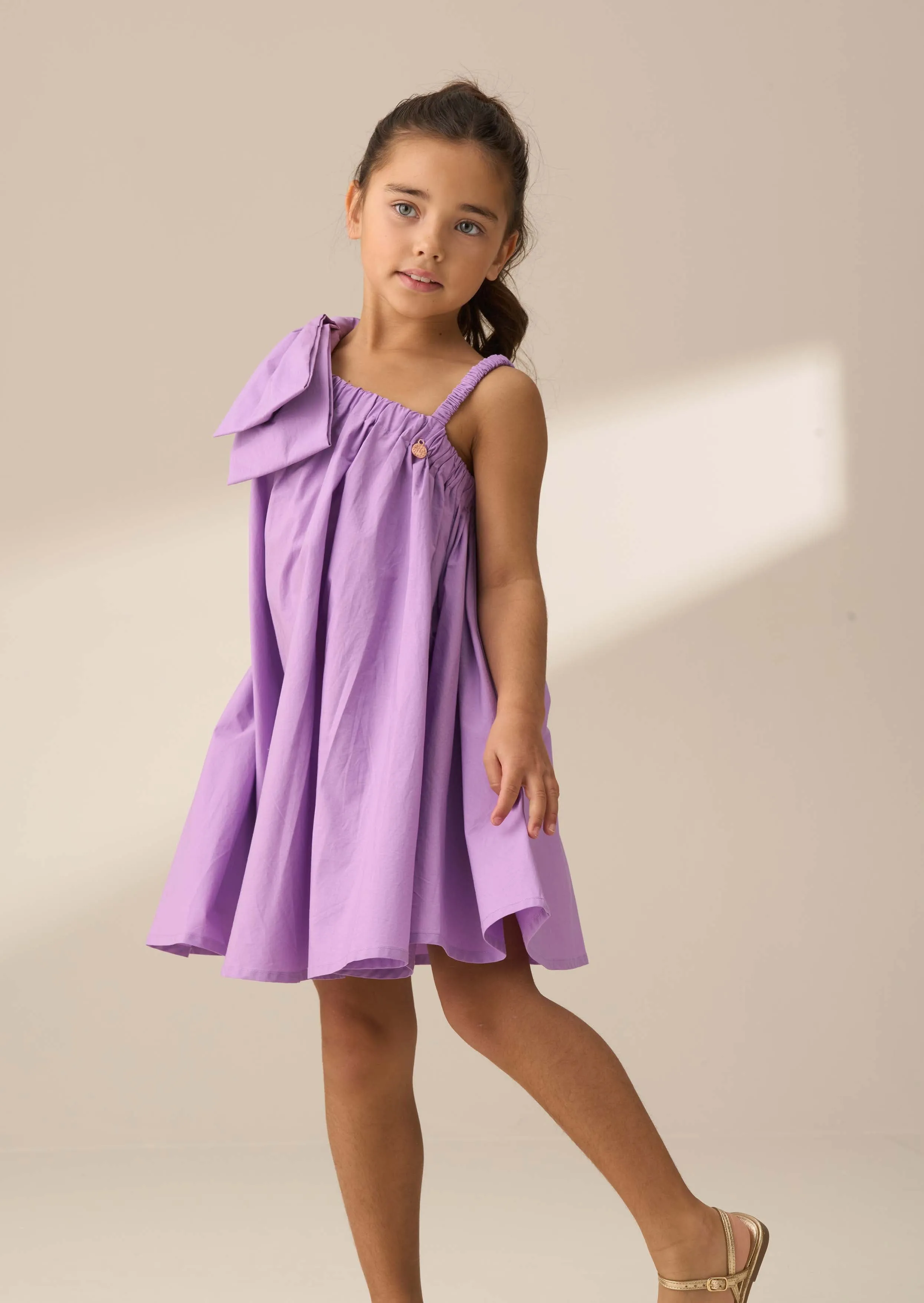 Marnie Purple Bow Shoulder Swing Dress