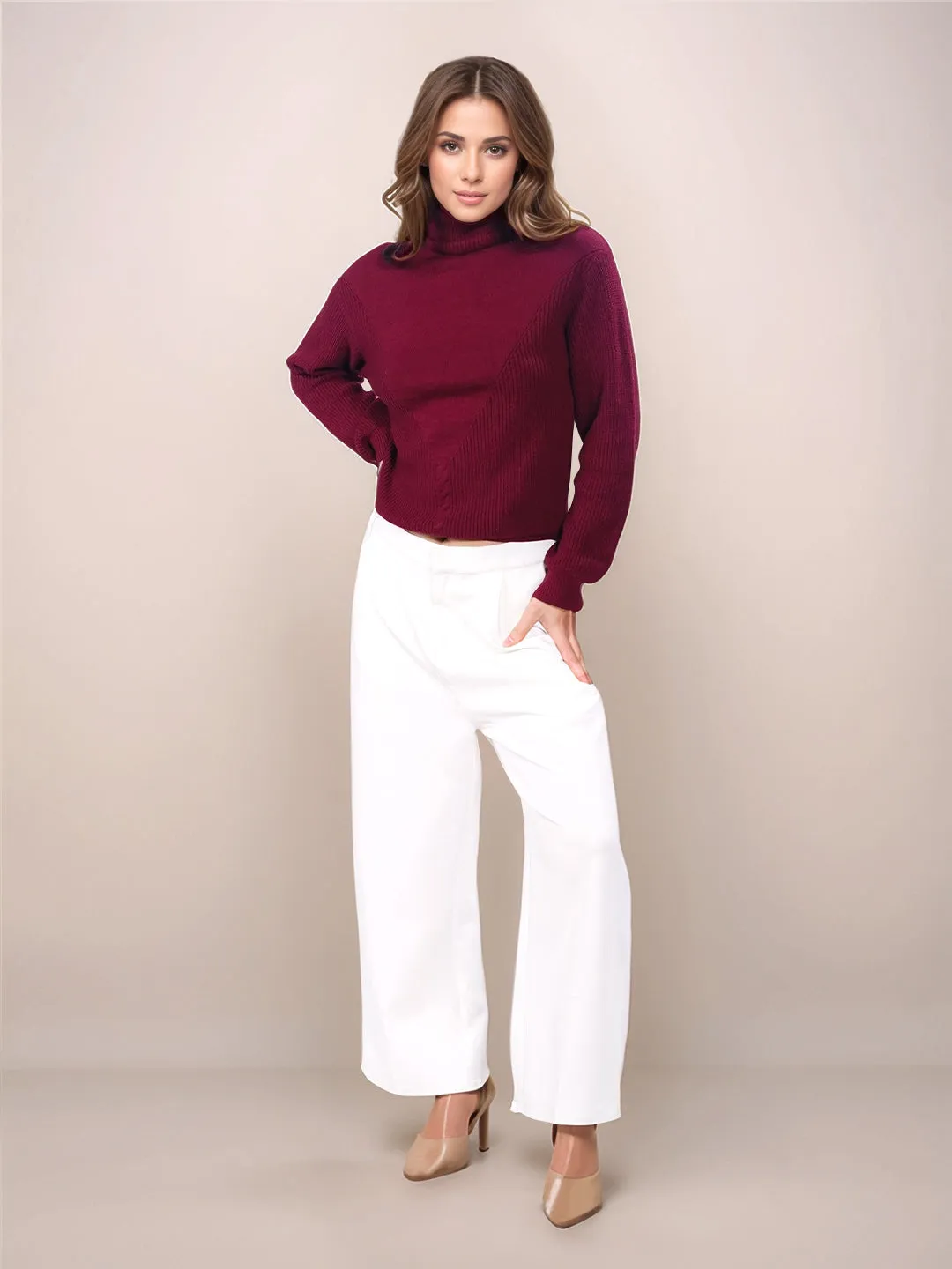 Maroon Solid Slip-On Sweater