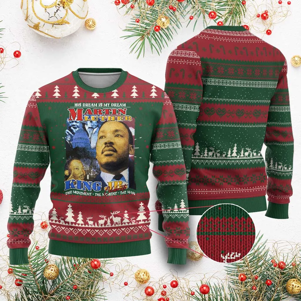 Martin Luther King Jr Ugly Christmas Sweater His Dream Is My Dream American Flag MLK Day Black HIstory TS09