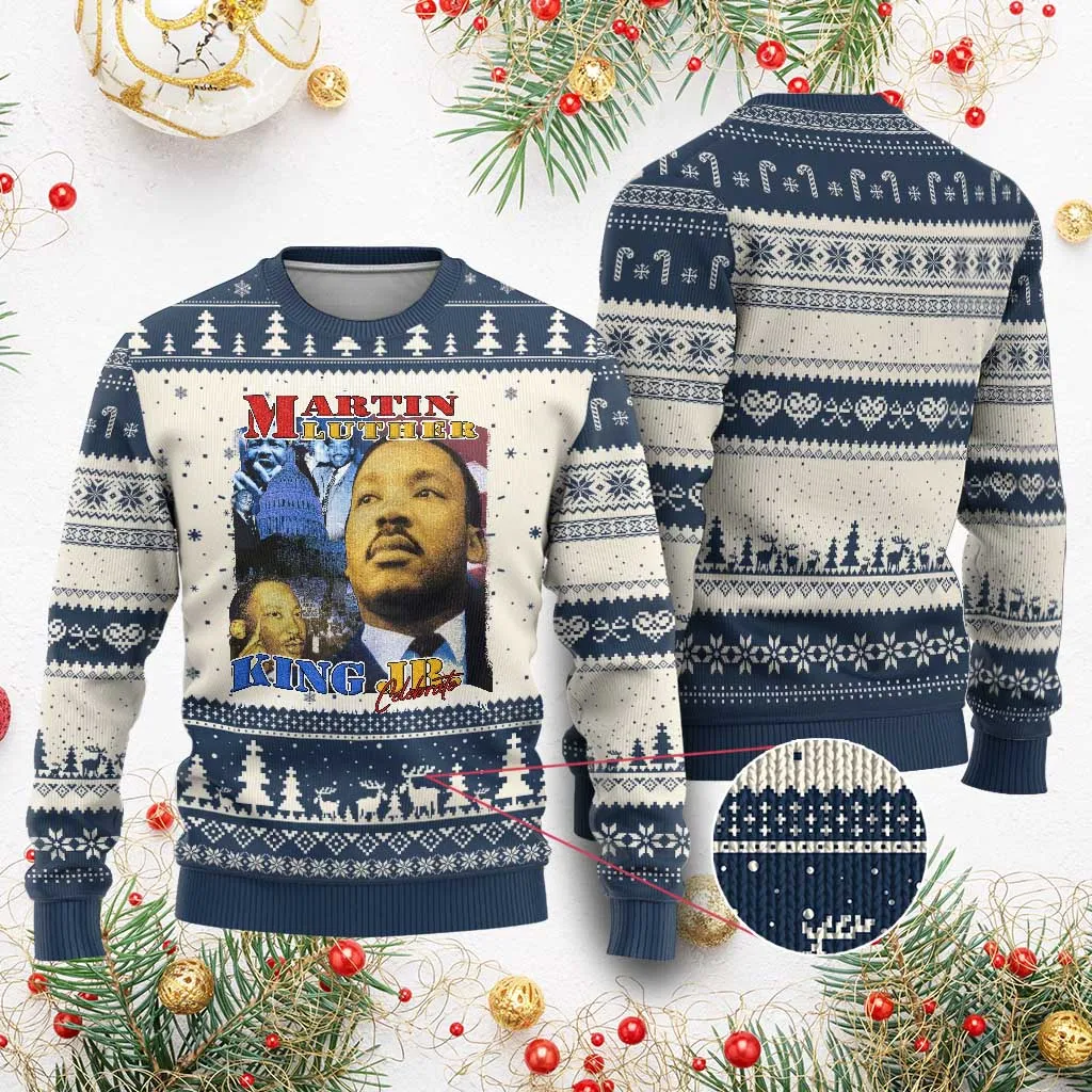 Martin Luther King Jr Ugly Christmas Sweater His Dream Is My Dream American Flag MLK Day Black HIstory TS09
