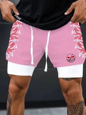 Men's Double Layer Anime Digital Print Beach Shorts