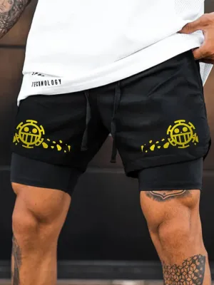 Men's Double Layer Anime Digital Print Beach Shorts