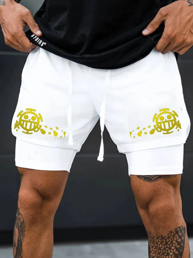 Men's Double Layer Anime Digital Print Beach Shorts