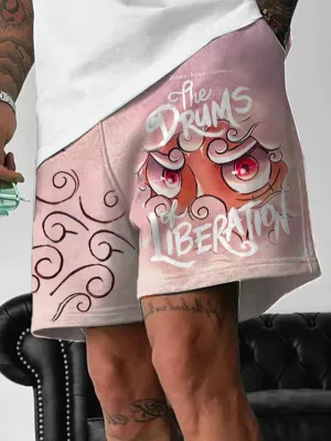 Men's I Can Hear The Drums of Liberation Anime Print Sports Shorts