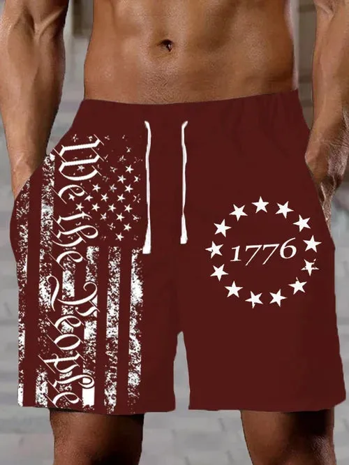 Men's Independence Day 1776 Flag Print Track Shorts