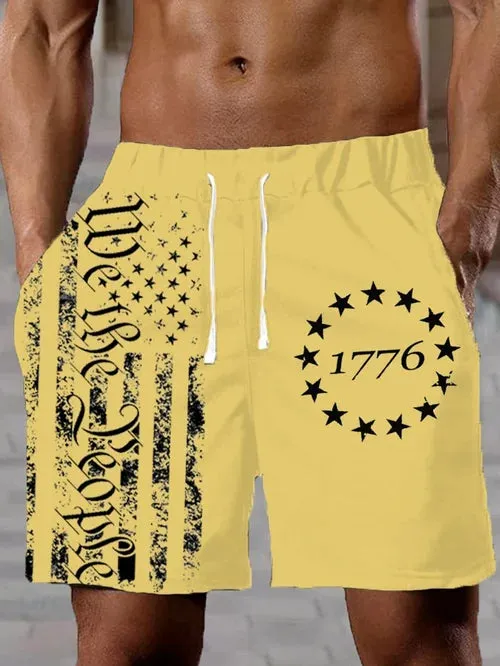 Men's Independence Day 1776 Flag Print Track Shorts