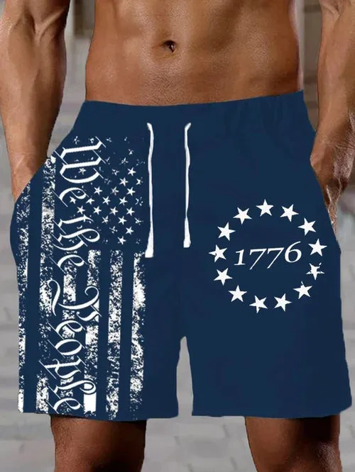 Men's Independence Day 1776 Flag Print Track Shorts