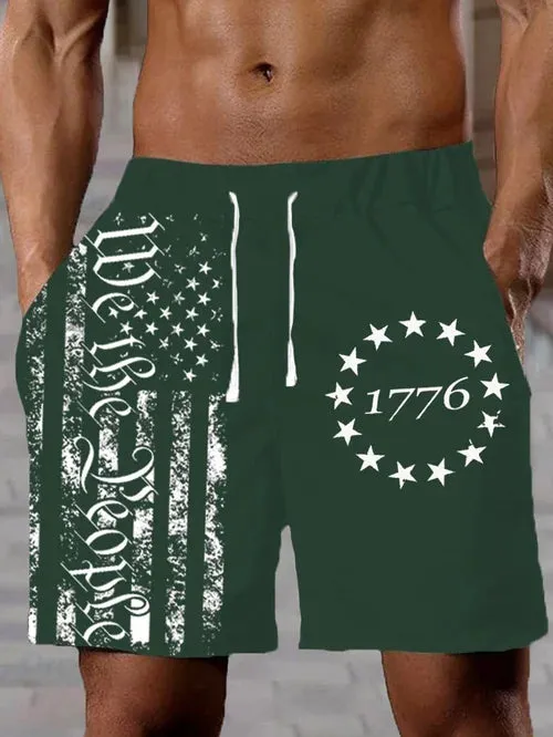 Men's Independence Day 1776 Flag Print Track Shorts
