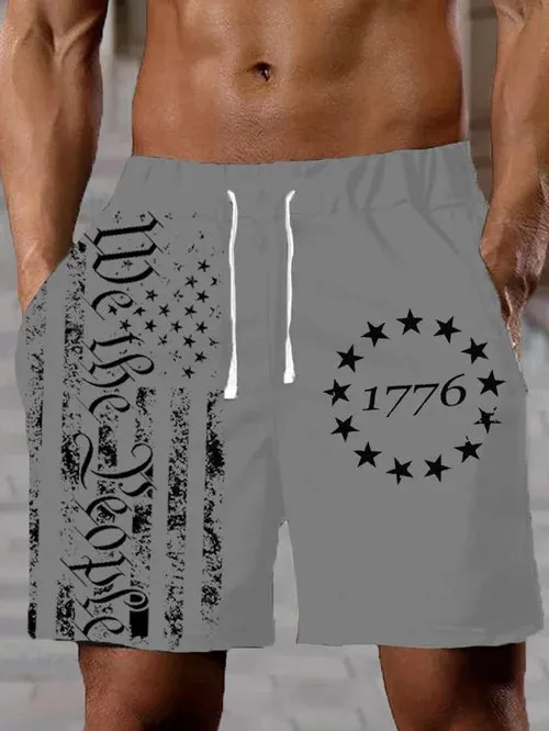 Men's Independence Day 1776 Flag Print Track Shorts